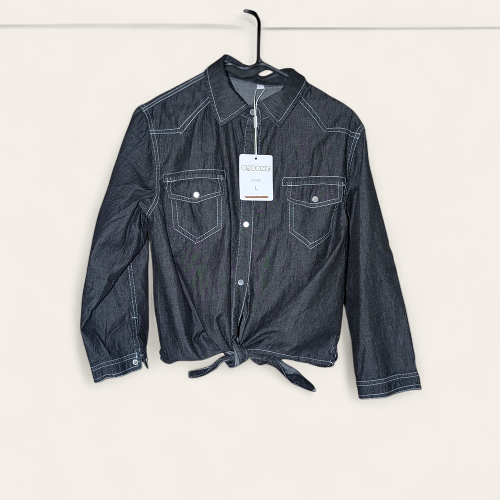 Black Denim Button-Up Shirt